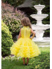 Beaded Yellow Tulle Ruffled Tea Length Flower Girl Dress